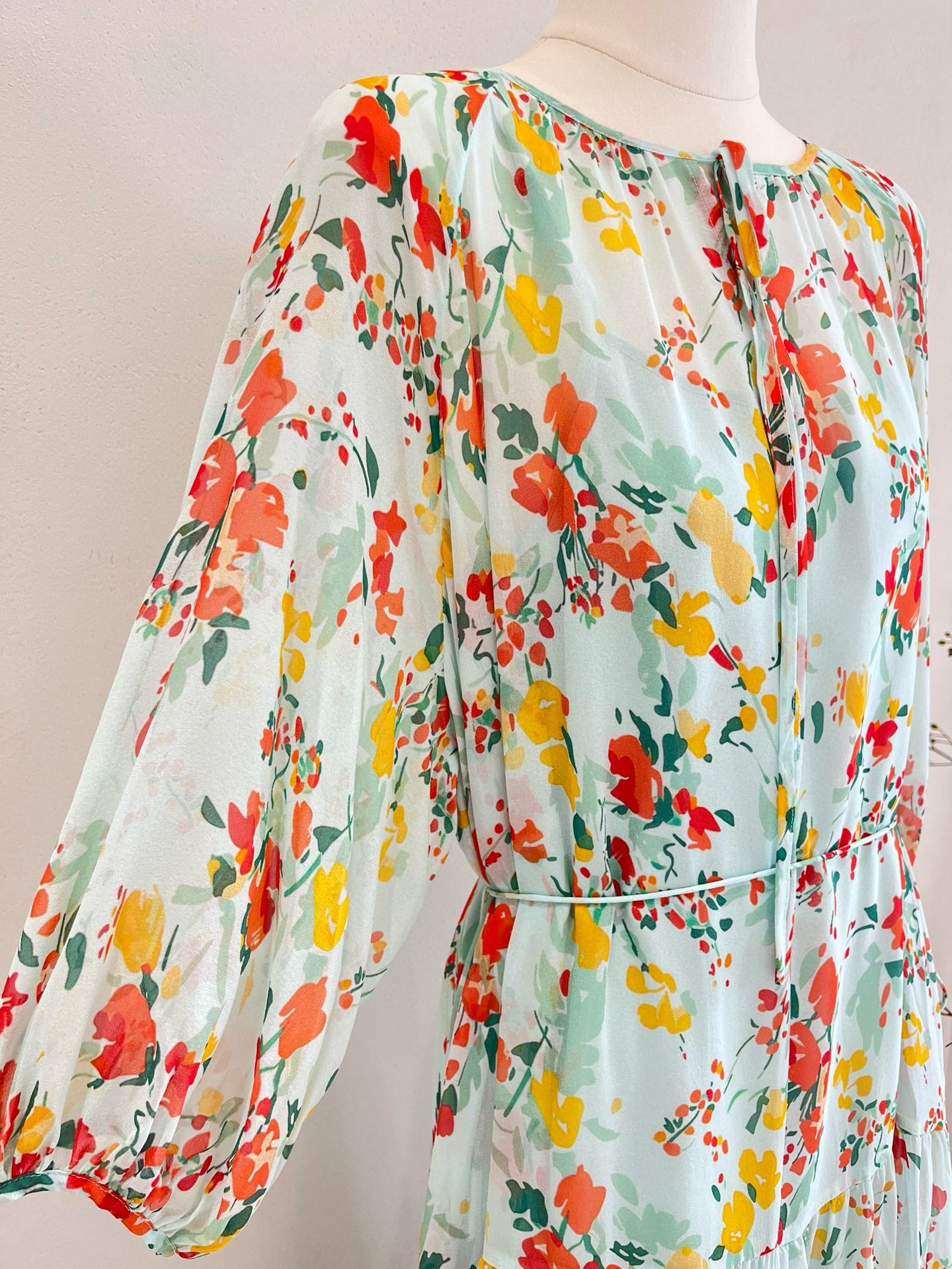 Printed Silk Three-Quarter Sleeve Dress