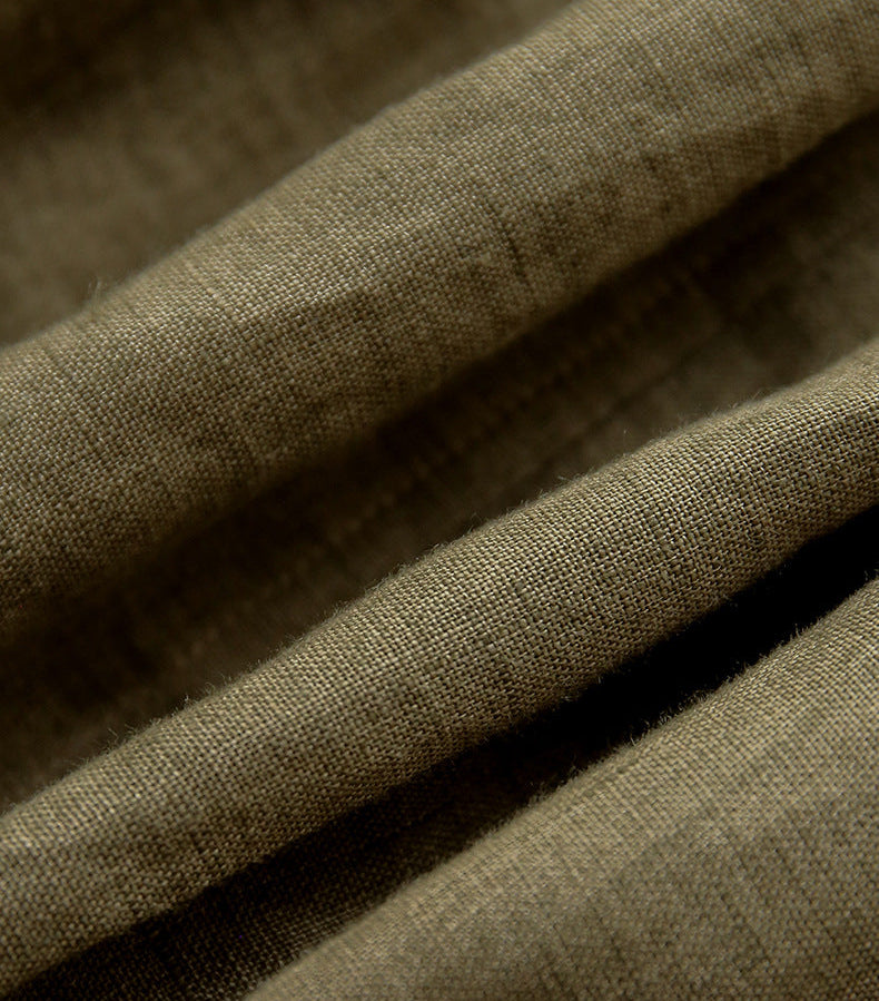 Linen V-Neck Long-Sleeved Shirt