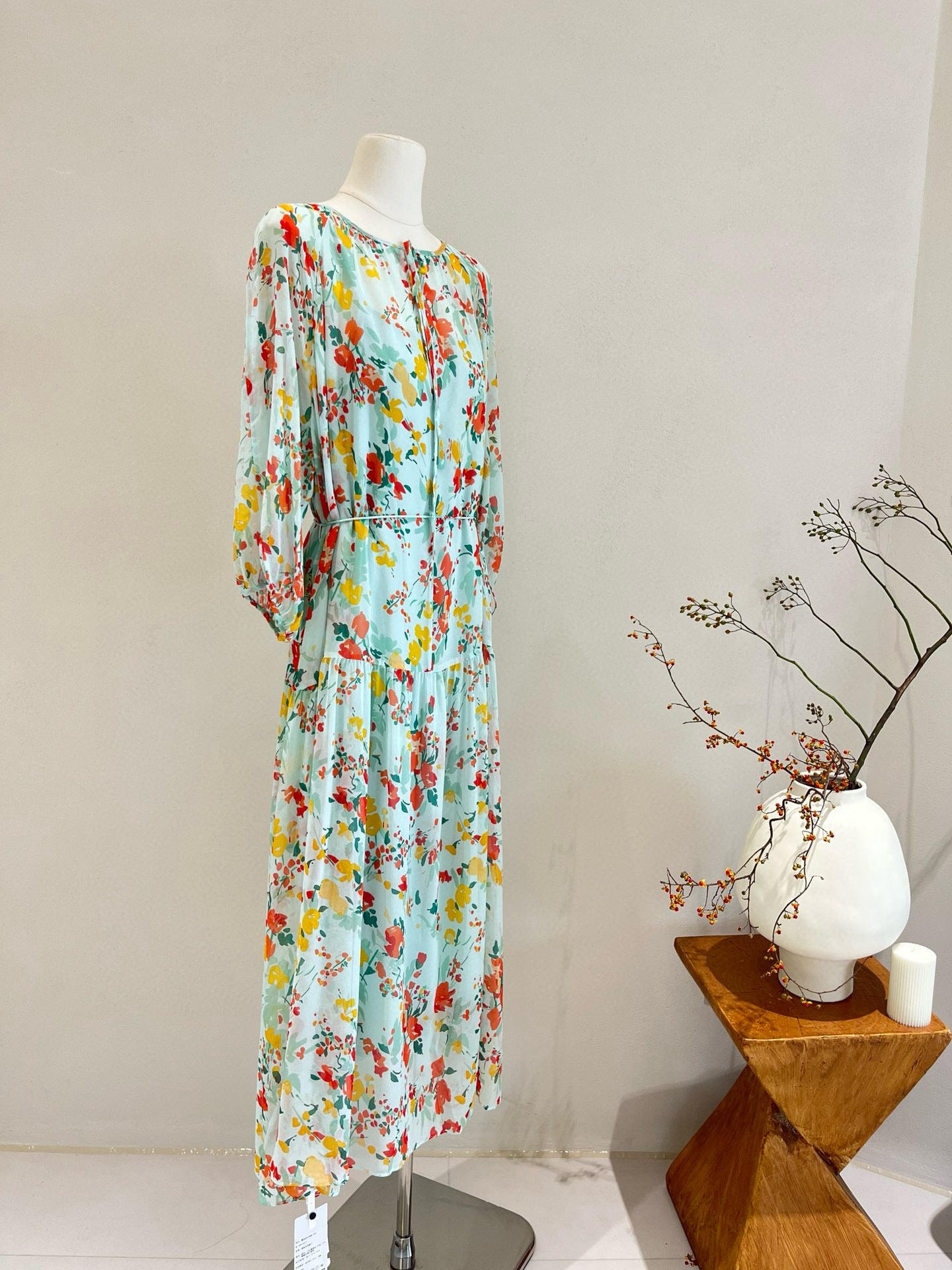 Printed Silk Three-Quarter Sleeve Dress