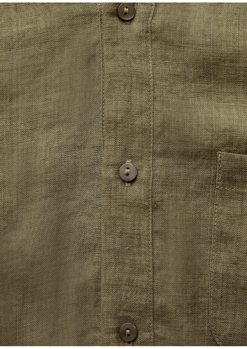 Linen V-Neck Long-Sleeved Shirt