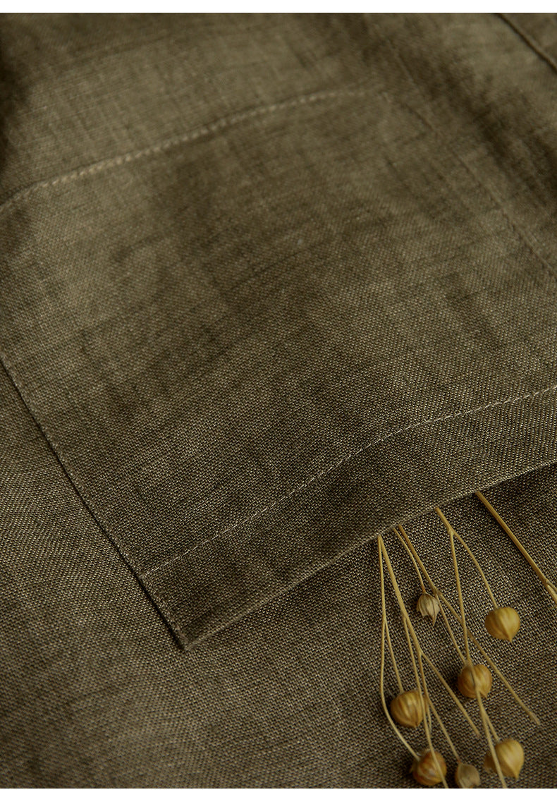 Linen V-Neck Long-Sleeved Shirt