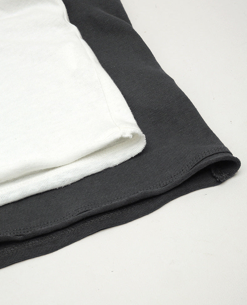 U-Neck Rolled-Up Long-Sleeved Knit Top