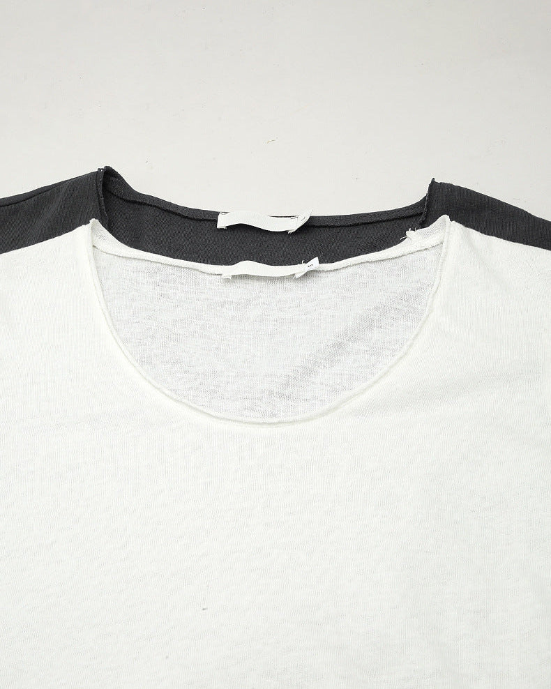 U-Neck Rolled-Up Long-Sleeved Knit Top