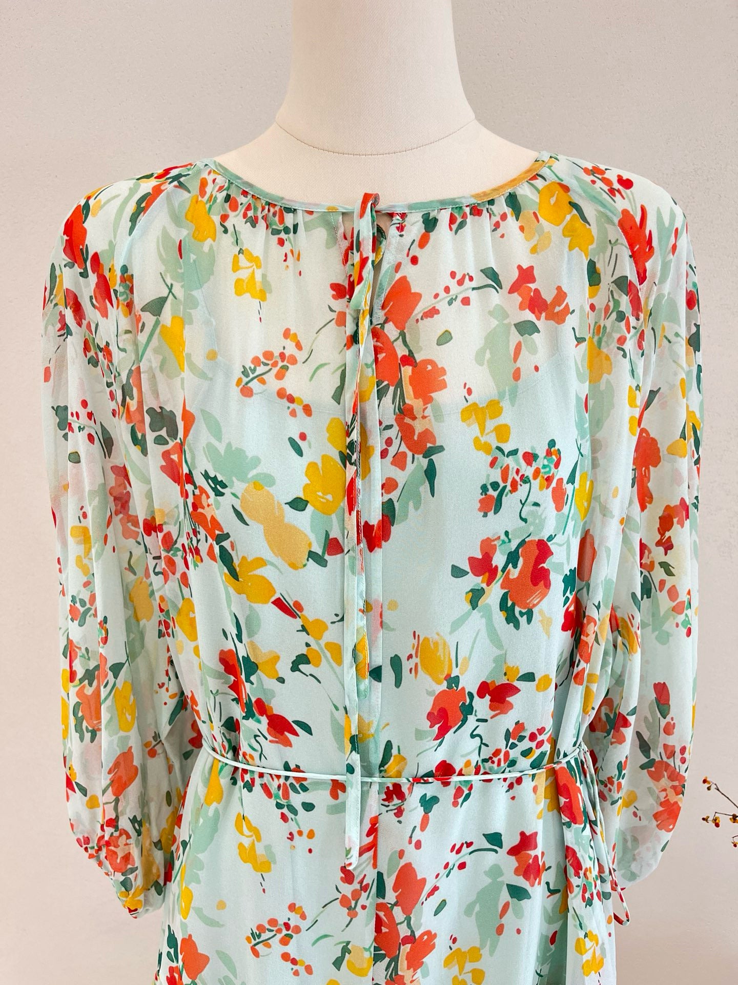 Printed Silk Three-Quarter Sleeve Dress