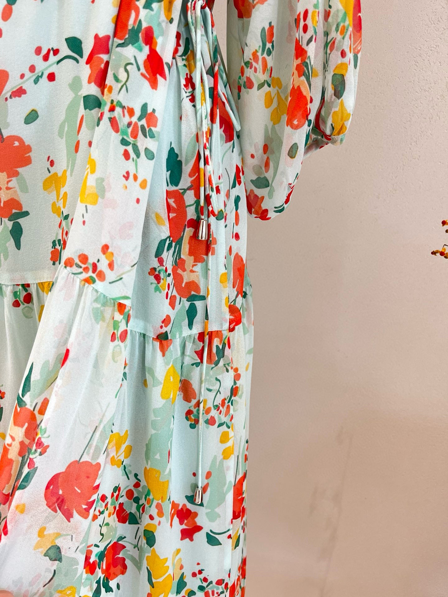 Printed Silk Three-Quarter Sleeve Dress